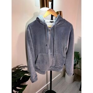 Free Haven Womens Rib Corduroy velour fleece Hoodie Blue XS Stretch Fleece Lined